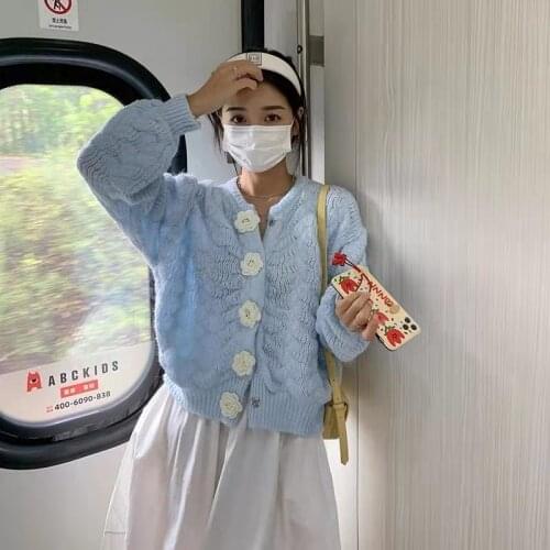 Cardigan Knitted Crop Cardigan Women Korean Short Sweater Long sleeve V neck Cardigan Green Solid Waist Women Clothing Coats