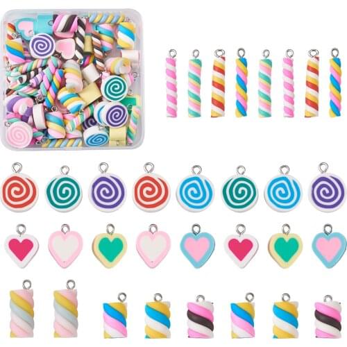 1Box Cute Resin Polymer Clay Candy Cane Pendants Colorful For DIY Bracelet Necklace Jewelry Making Decor
