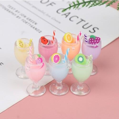 2pcs Fruit slices Milk tea cup Fruit juice Miniature Craft Play Doll House Toy