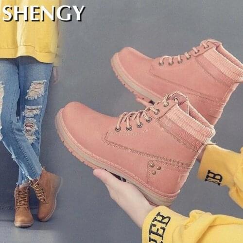 2020 Fashion Winter Womens Boots Casual Lace-Up Ankle Boots Ladie Non-Slip Warm Plush Boots Solid Color Pu Leather Ankle Boots