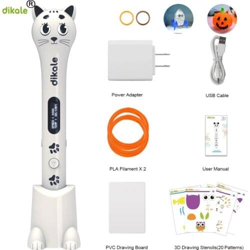 Dikale 3d pen 3d pens 1.75mm PLA Filament scribble pen Best Gift for Kids 3d drawing pen-3d model Creative 3 d cute cat pen