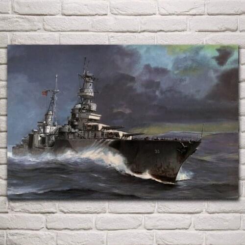 Us battle ship in sea waves storm weather deck living room decoration home wall art decor wood frame fabric posters KM530
