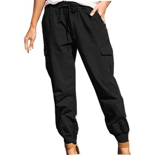 Pants For Women Spring Autumn Solid Color Cargo Drawstring Pockets Trousers For Womens Clothing 2021 Casual Loose Long Trousers