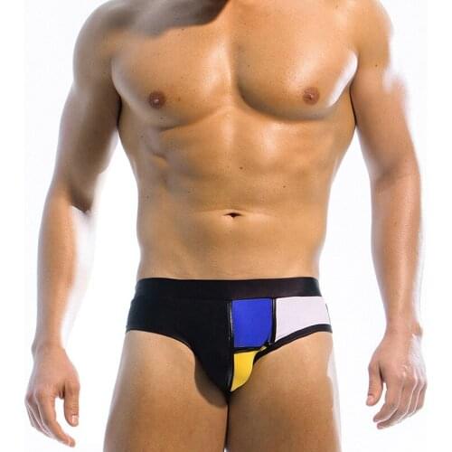 Color Block Mens Briefs Swimwear Sexy Push Up Padded Swimming Trunks Beach Short Surfing Triangular Swimsuit For Men Shorts