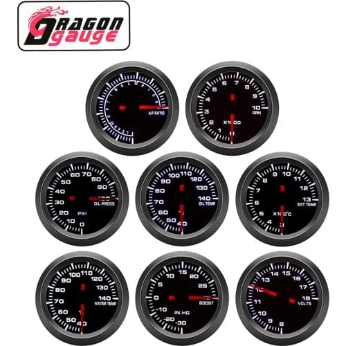 DRAGON GAUGE 52mm Boost Tachometer PRM Voltmeter Air-Fuel Ratio Water Temp Oil Temp Oil Press EGT Gauge With Sensor for 12V Car