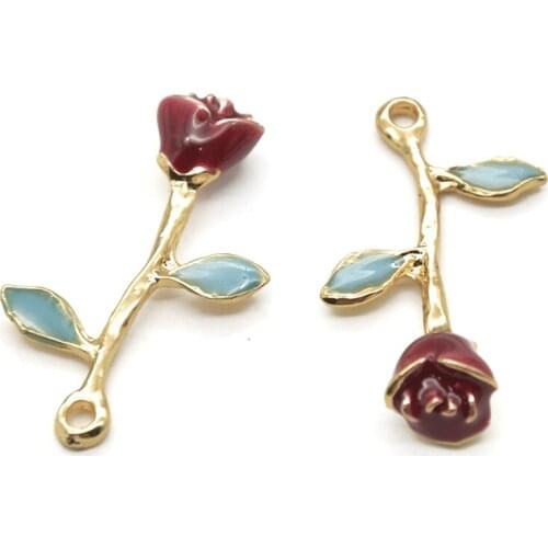 3pcs Alloy Enamel Rose Flower Charms Beauty Necklace Pendant For DIY Jewelry Making Women Fashion Necklace Accessories Supplies