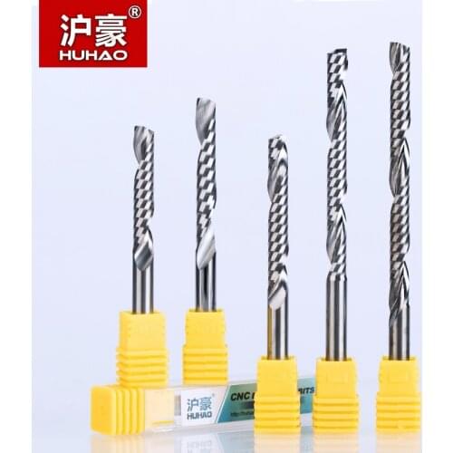 HUHAO 5PCS/lot Shank 6mm Carbide Milling Cutter One Flute Spiral Cutter Router Bit CNC End Mill For MDF Tugsten Steel for Wood