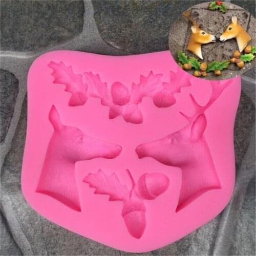 Chocolates Cake Decorating Tools Christmas Soap Cake Baking Moldpink Gray Fondant Silicone Mold3D Christmas Elk Deer Cake Mold