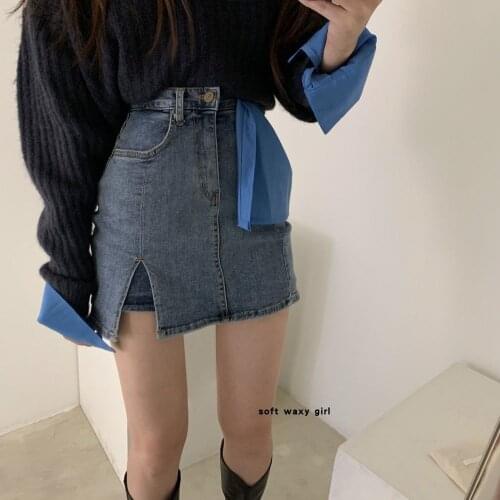 Ins Summer Harajuku Ladies Clothing Empire Skirts Women Vintage Sexy Mini All-Match Korean Chic Simple Denim Trendy