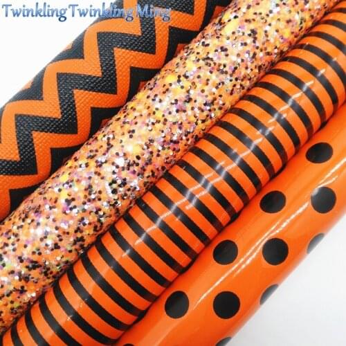 ORANGE Chunky Glitter Sheet, 8"x11" Glitter Sheets, Arrow Stripes Dots Faux Leather Sheet For Hair Bow & Earring Fabric XM081