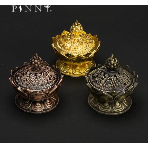 PINNY Small Alloy Tibetan incense burner Metal Lotus Sandalwood Censer Room Decoration Meditation Buddha Decor Nepal Crafts