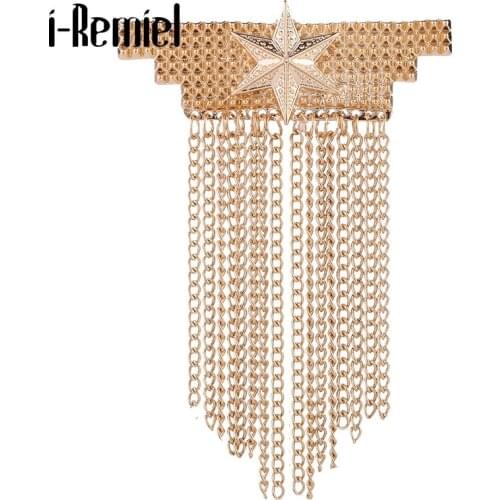 New Metal Star Brooch Tassel Chain Lapel Pin and Brooches Luxury Mens Suit Shirt Collar Corsage Clothing Jewelry Accessories