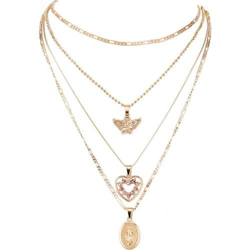 New Jewelry Gold Necklace Multi-layer Heart Shape Pendant Chain Statemen Necklace Boho Gothic Necklace Women Wholesale