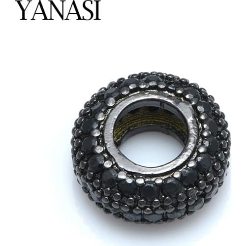 New Black Copper Beads Black Cubic Zirconia Big Hole Spacer Beads For Jewelry Making DIY Woman Man Bracelet Gift