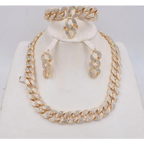 New High Quality Dubai gold big Jewelry Set 3 tones Gold color Nigerian Wedding African Jewelry Sets Parure Bijoux Femme
