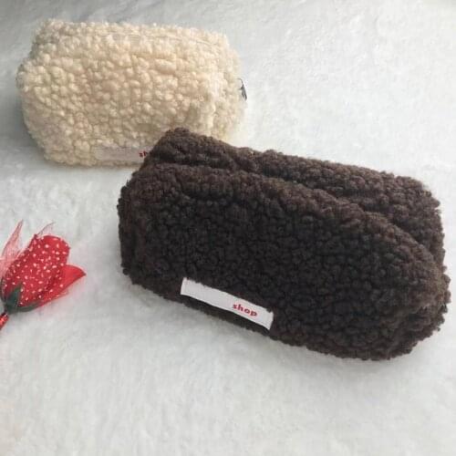Cute Lamb Hair Pencil Case Plush Pen Organizer Large Capacity Pencil Bag Box Cosmetic Makeup Bag Cute Stationery School Supplies