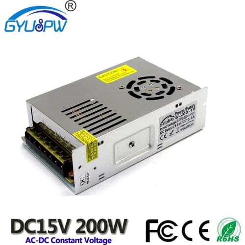 Switch Power Supply DC15V 13.3A 200W Small Volume Single Output Switching power Source for LED Strip Light Lamp CNC 3D Printer