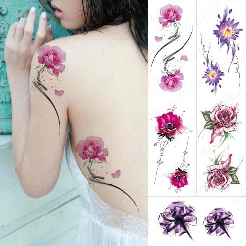 Waterproof Temporary Tattoo Sticker For Adult Gun Wing Feathers Tattoos Black Rose Compass Body Art Arm Fake Sleeve Tatoo Women