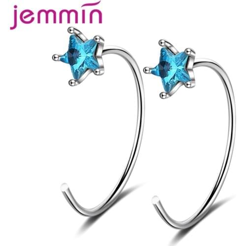 925 Sterling Silver Geometric Ear Hook Blue Crystal Stars Wave Earrings Korean Style Birthday Gift Daily Jewelry Fashion Joyas