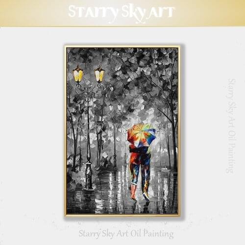 Hand-painted High Quality Contemporary Wall Art Picture Black and White Acrylic Painting Textured Knife Lover Acrylic Painting