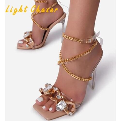 Summer Designer Brand Sandals Women Chain Super High Heel Women Sandals Large Size 43 Sexy Banquet Women Shoes Women High Heels