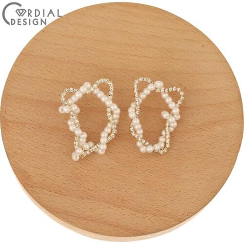 Cordial Design 30Pcs 22*29MM Rhinestone Earrings Stud/Hand Made/DIY Jewelry Making/Imitation Pearl/Jewelry Findings & Components