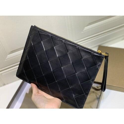 100% Sheep Skin Men/Woman Clutch Bag Luxury Brand Woven Leather Bag Fashion Design Simple Envelope Bag Large Capacity New Spot