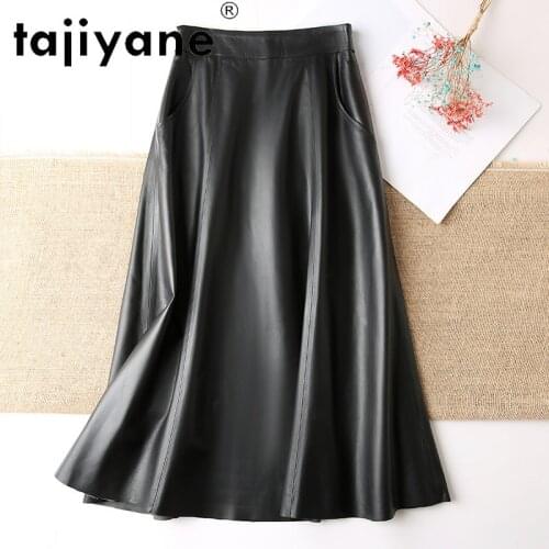 Real Womens Skirts Sheepskin Midi Skirt Summer Genuine Leather Black Skirt Woman High Waist Skirt Saias Mulher TN2218
