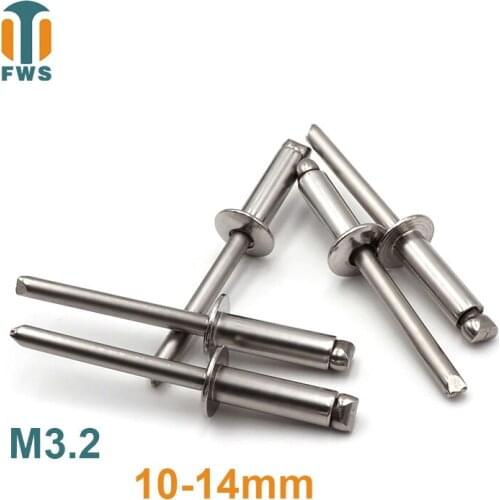 10PCS M3.2 10-14mm DIN EN ISO 15983 GB /T 12618.4 Stainless Steel Open End Blind Rivets Pop Rivets With Protruding Head