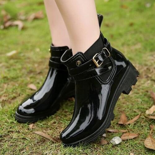 Womens Shoes rain boots casual short tube shiny waterproof ladies PVC elastic rubber shoes U-shaped water shoes new accessories