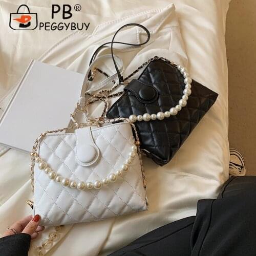 Women Lattice Pattern Bag Solid Color Shoulder Retro Ladies Pearl PU Samll Purse Vintage Women Mini Handbag Tote