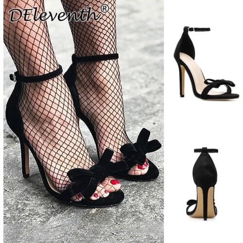 New outdoor Women Sandals Roman sandals Round Toe Flock 11.5CM Thin Heels High heels Buckle Strap Butterfly-knot women shoes