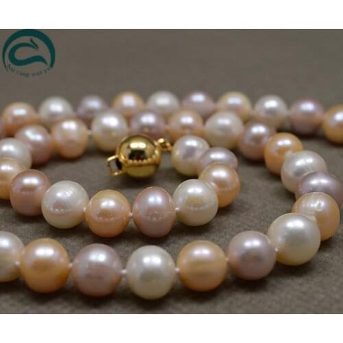Unique Pearls jewellery Store AAA High Quality natural Freshwater Pearl Necklace For Women White Pink Purple Mixes Color