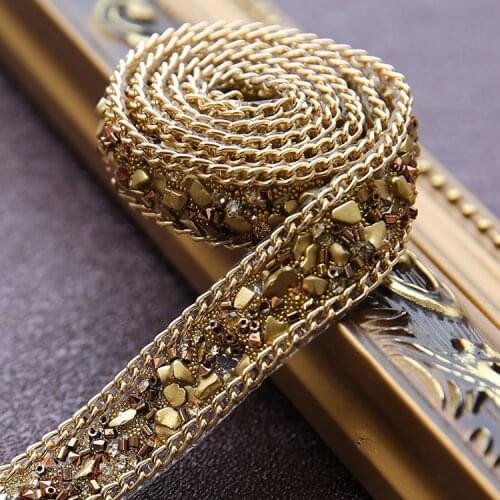 Gold Rhinestons Lace Trim Iron On Diamond Crystal Ribbon Wrap Trim Sewing Accessories DIY Wedding Shoes Hat Bag Accessories