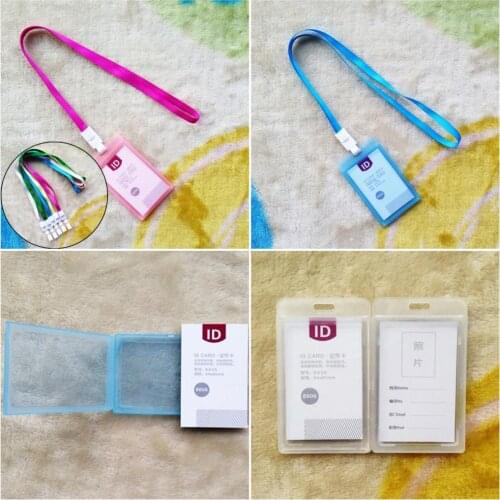 1Pc Portable String Porte Carte Credit PU Card Case Holder Fashion ID Bus Identity Badge With Lanyard 5 Color54*85mm