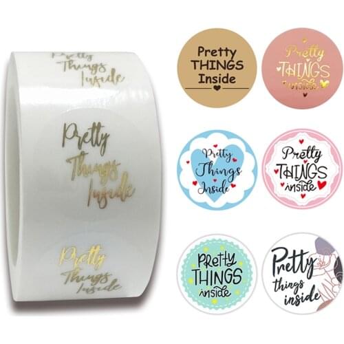100-500pcs "Pretty Things Inside" Stickers Round Paper Thank you stickers for Small Business Gift Packaging Seal Label Stickers