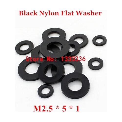 1000pcs M2.5*5*1 Black Nylon Flat Washer / M2.5 Plastic Insulation Plain Ring Gasket