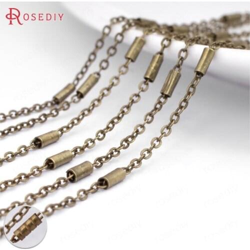 24025)5 meters 2MM Antique Bronze Copper Flat O Shape with Cylinder Tube Link Chains Necklace Chains Diy Jewelry Accessories