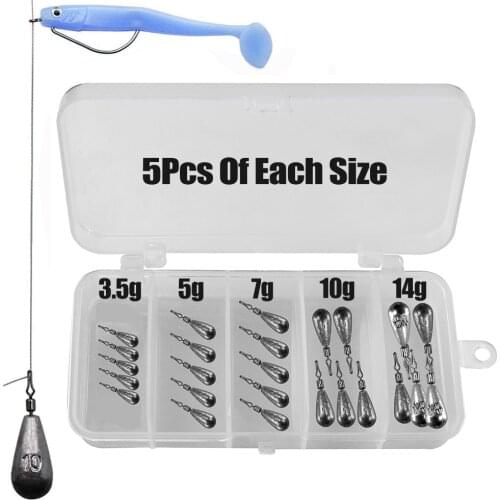25Pcs/Box Drop Shot Fishing Sinker 3.5g 5g 7g 10g 14g Tear Shape Fishing Jigging Bullet Quick Sinking Fishing Tackle 2021