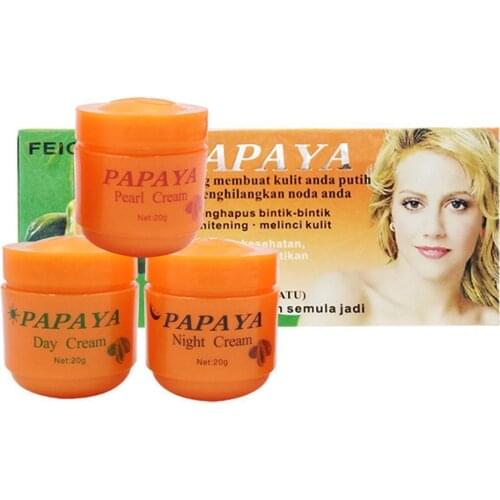 3pcs/set Papaya Whitening Face Cream Day And Night Care Skin Face Dark Skin Cream Refreshing Freckle Improve Pearl Cream An D1V6