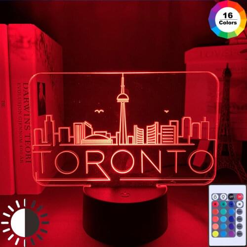 3D Toronto City Buliding 3D LED Night Lamp Bedroom Table Lamp Valentines Gifts for Lovers Couples Kids Sleeping Light