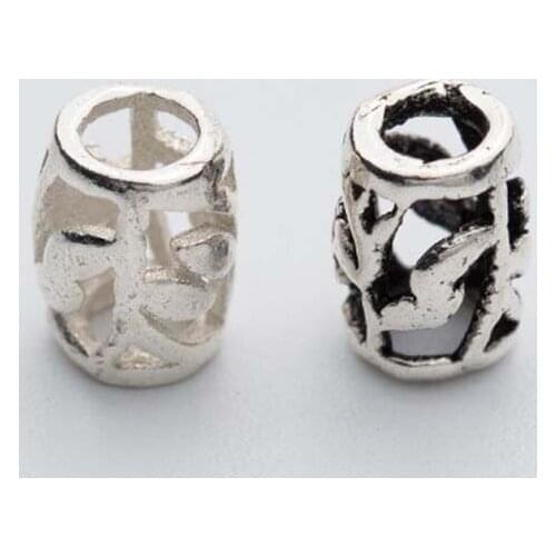 5pcs/lot 925 Sterling Silver Hollow Out Leaf Spacer Loose Beads 6mm Handmade S925 Silver Tube Space Beads DIY Jewelry Making