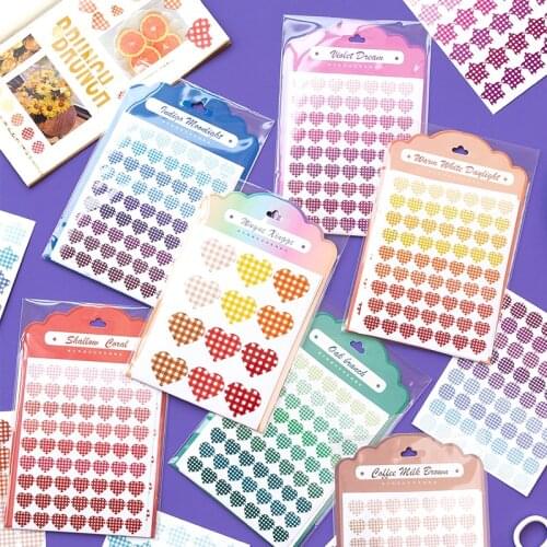 6pcs/lot Gradient Plaid Stickers Heart-shaped Decorative Stick Labels Scrapbooking journaling Stationery Sticker