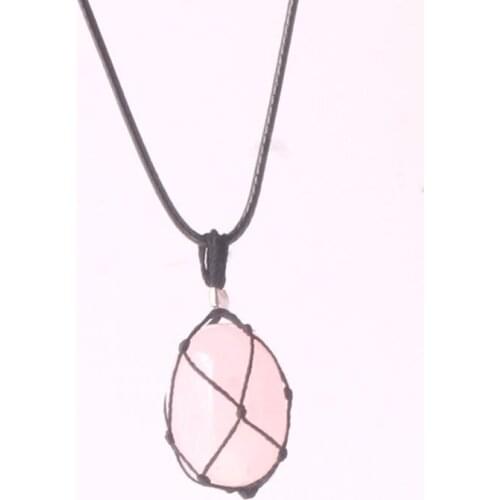 6PCS Women Natural Stone Rose Quartzs Hand Knotted Fish Netted Dreamcatcher Indians Amulets Pendants Charms Jewelry Making Free