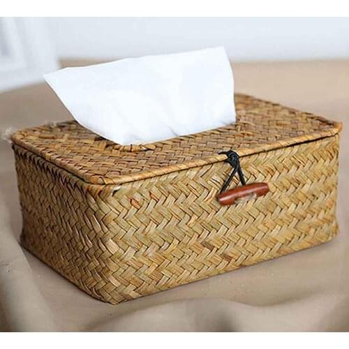 60% Dropshipping!!Vintage Handcraft Straw Woven Tissue Box Napkin Holder Organizer Home Decor