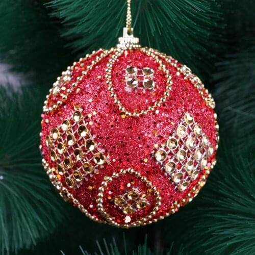 8cm Christmas Rhinestone Glitter Baubles Red Ball Xmas Tree Ornament Decoration For Home Wedding Xmas Tree Hanging Ornament