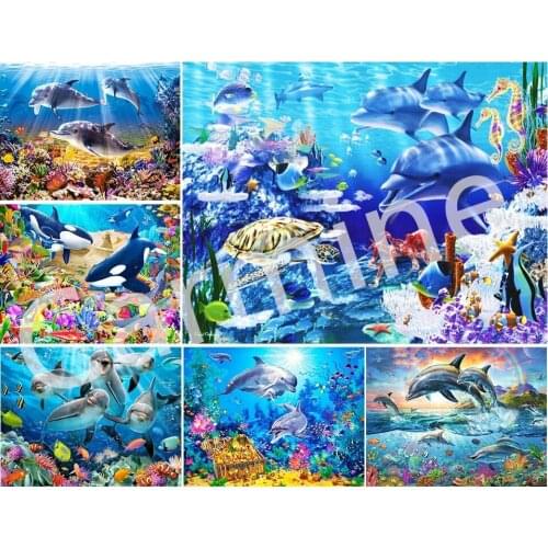DIY 5D Diamond Painting Animal Dolphins Cross Stitch Kits Homemade Art Embroidery Full Round&Square Drill Home Decoration Gift