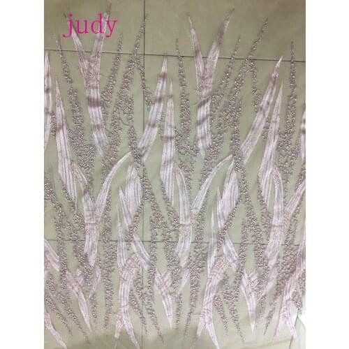 Pale pink, twisted stripe, embroidered beads, fashionable French fabric for wedding dinner dresses