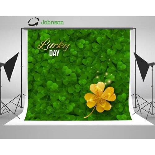 Sparkly Gold Shiny Four Leaf Clover Saint Patricks Day backdrops polyester or Vinyl cloth Computer print wall background