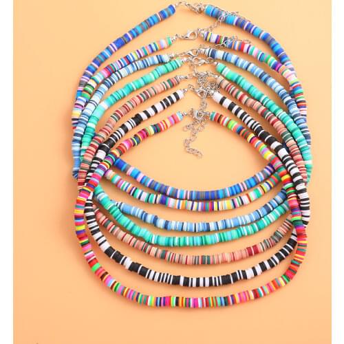 Boho Multicolor Polymer Clay Choker Necklace For Women Vintage Ethnic Handmade Colorful Bead Chocker Necklace Femme Jewelry Gift